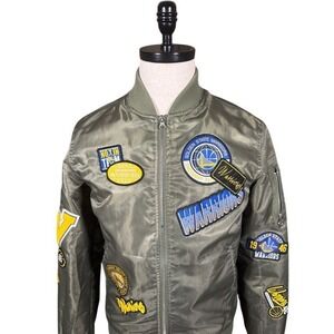 NBA‎ Golden State Warriors Bomber Jacket Small Olive Green Patch Flight Jacket